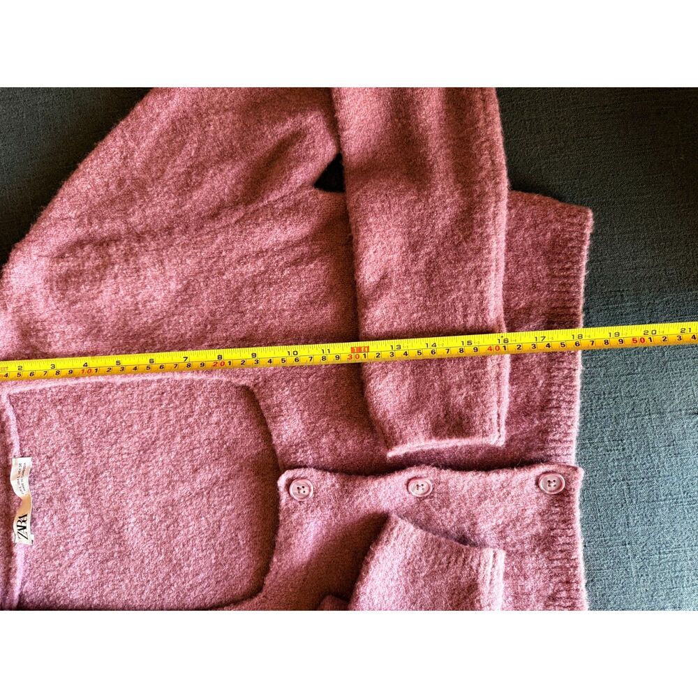 ZARA Dusty Pink Boucle Cropped Cardigan Sweater Square Neck Size L Coquette - Picture 4 of 9